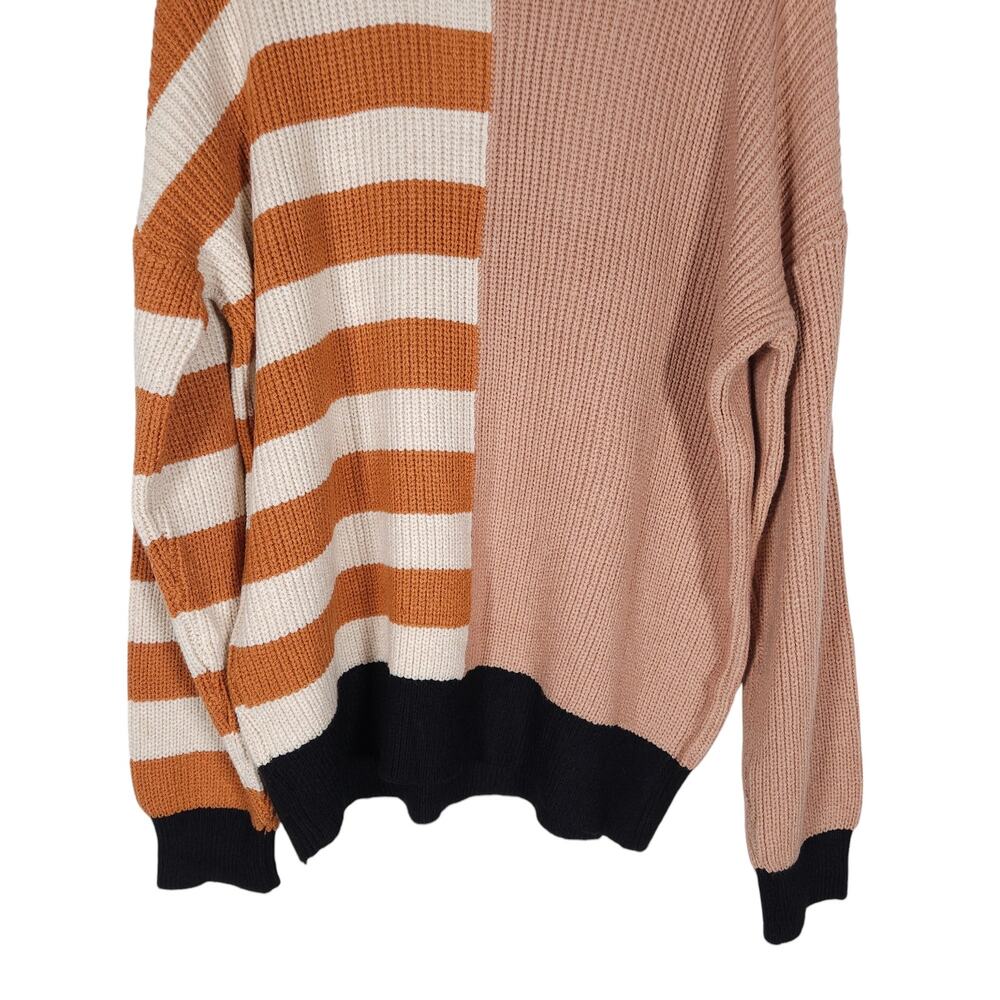 Thread Virginia Polo Sweater Large Orange Black Stripe Colorblock Partial Zip - Picture 12 of 14
